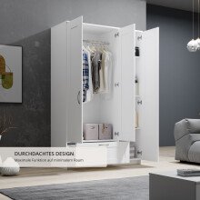 Kleiderschrank >Lepini< in Weiß, Dekorfolie - 117x191x50cm (BxHxT)