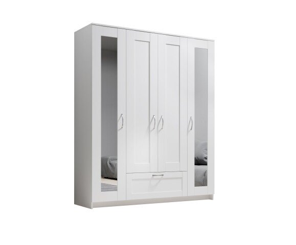 Kleiderschrank >Lepini< in Weiß, Dekorfolie - 156x191x50cm (BxHxT)
