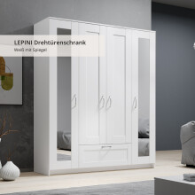 Kleiderschrank >Lepini< in Weiß, Dekorfolie - 156x191x50cm (BxHxT)