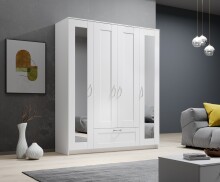 Kleiderschrank >Lepini< in Weiß, Dekorfolie - 156x191x50cm (BxHxT)