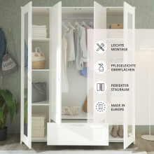 Kleiderschrank >Lepini< in Weiß, Dekorfolie - 156x191x50cm (BxHxT)
