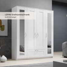Kleiderschrank >Lepini< in Weiß, Dekorfolie - 156x191x50cm (BxHxT)