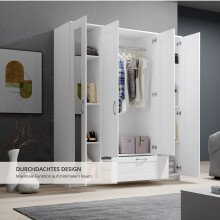 Kleiderschrank >Lepini< in Weiß, Dekorfolie - 156x191x50cm (BxHxT)