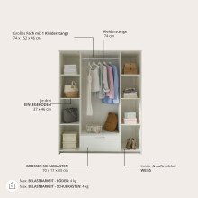 Kleiderschrank >Lepini< in Weiß, Dekorfolie - 156x191x50cm (BxHxT)