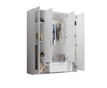 Kleiderschrank >Lepini< in Weiß, Dekorfolie - 156x191x50cm (BxHxT)
