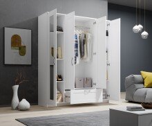 Kleiderschrank >Lepini< in Weiß, Dekorfolie - 156x191x50cm (BxHxT)