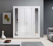 Kleiderschrank >Lepini< in Weiß, Dekorfolie - 156x191x50cm (BxHxT)