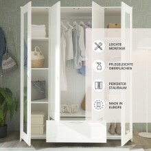 Kleiderschrank >Lepini< in Weiß, Dekorfolie - 156x191x50cm (BxHxT)