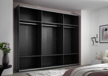 Schwebetürenschrank >Minda< in Schwarz, Melamin + Glas - 270x225x62cm (BxHxT)