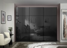 Schwebetürenschrank >Minda< in Schwarz, Melamin + Glas - 270x225x62cm (BxHxT)