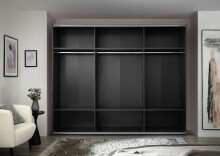 Schwebetürenschrank >Minda< in Schwarz, Melamin + Glas - 270x225x62cm (BxHxT)