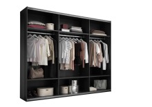 Schwebetürenschrank >Minda< in Schwarz, Melamin + Glas - 270x225x62cm (BxHxT)