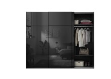 Schwebetürenschrank >Minda< in Schwarz, Melamin + Glas - 270x225x62cm (BxHxT)