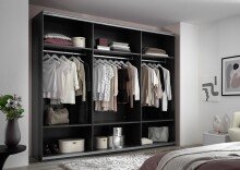 Schwebetürenschrank >Minda< in Schwarz, Melamin + Glas - 270x225x62cm (BxHxT)
