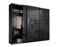 Schwebetürenschrank >Minda< in Schwarz, Melamin + Glas - 270x225x62cm (BxHxT)