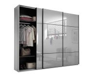 Schwebetürenschrank >Minda< in Weiß, Melamin + Glas - 270x225x62cm (BxHxT)