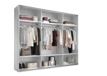 Schwebetürenschrank >Minda< in Weiß, Melamin + Glas - 270x225x62cm (BxHxT)