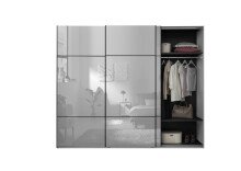 Schwebetürenschrank >Minda< in Weiß, Melamin + Glas - 270x225x62cm (BxHxT)