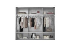 Schwebetürenschrank >Minda< in Weiß, Melamin + Glas - 270x225x62cm (BxHxT)
