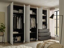 Kleiderschrank >Nuka< in Grau, Dekorfolie - 300x225,5x60cm (BxHxT)