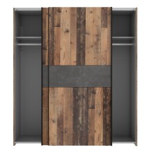 Kleiderschrank >WINNIE< in Old Wood Vintage / Betonoptik Dunkelgrau - 170,3 x 190,5 x 61,2 cm
