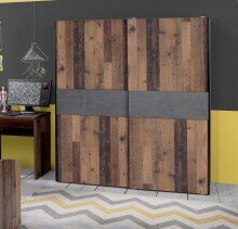 Kleiderschrank >WINNIE< in Old Wood Vintage / Betonoptik Dunkelgrau - 170,3 x 190,5 x 61,2 cm