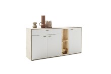 Sideboard >SANTERNO< 3 Türen, 1 Schub, Soft withe / Eiche Dekor - 168x85x44 (BxHxT)