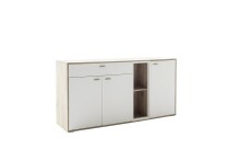 Sideboard >SANTERNO< 3 Türen, 1 Schub, Soft withe / Eiche Dekor - 168x85x44 (BxHxT)