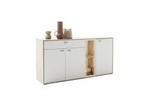 Sideboard >SANTERNO< 3 Türen, 1 Schub, Soft withe / Eiche Dekor - 168x85x44 (BxHxT)