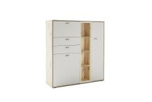 Highboard >SANTERNO< 2 Türen, 2 Schübe, Fächer, Soft withe / Eiche Dekor - 124x133x37 BxHxT