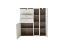 Highboard >SANTERNO< 2 Türen, 2 Schübe, Fächer, Soft withe / Eiche Dekor - 124x133x37 BxHxT