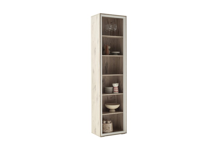 Vitrine >SANTERNO< 1 Tür, 6 Fächer, in Viking Eiche Dekor - 50x197x32 (BxHxT)