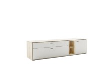 Lowboard >SANTERNO< 2 Schübe, 1 Tür, Soft withe / Viking Eiche Dekor - 199x53x50 (BxHxT)