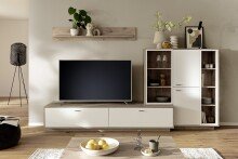 Lowboard >SANTERNO< 2 Schübe, 80 Zoll, Soft withe / Viking Eiche Dekor - 210x44x50 (BxHxT)