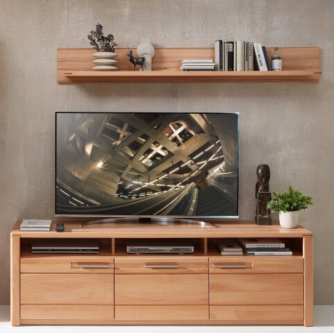 Wohnwand >Nature One< (2-teilig) Kernbuche teilmassiv - 190x170x45cm (BxHxT)