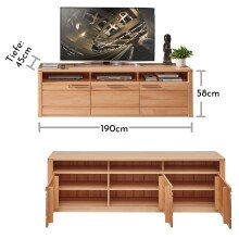 Wohnwand >Nature One< (3-teilig) Kernbuche teilmassiv - 320x203x45cm (BxHxT)