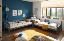 Etagenbett >Moritz< grau, inkl. 2x Rollrost, Kiefer teilmassiv - 97x140x207cm (BxHxT)