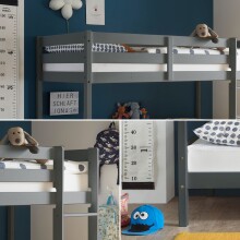 Etagenbett >Moritz< grau, inkl. 2x Rollrost, Kiefer teilmassiv - 97x140x207cm (BxHxT)