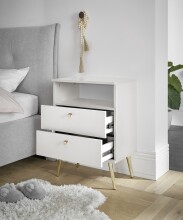 Nachtkommode >Laila< in Weiß, Melamin - 50x70x34cm (BxHxT)