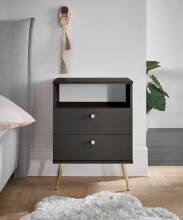 Nachtkommode >Laila< in Graphit, Melamin - 50x70x34cm (BxHxT)
