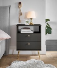 Nachtkommode >Laila< in Graphit, Melamin - 50x70x34cm (BxHxT)