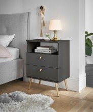 Nachtkommode >Laila< in Graphit, Melamin - 50x70x34cm (BxHxT)