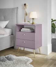 Nachtkommode >Laila< in Pflaume, Melamin - 50x70x34cm (BxHxT)