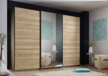 Schiebetürenschrank >Bravo< 3 Türen, Spiegel / Mauvella Eiche Dekor / Graphit - 270x210x60 (BxHxT)