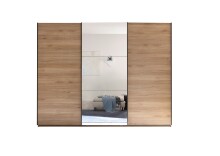 Schiebetürenschrank >Bravo< 3 Türen, Spiegel / Mauvella Eiche Dekor / Graphit - 270x210x60 (BxHxT)