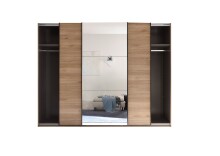 Schiebetürenschrank >Bravo< 3 Türen, Spiegel / Mauvella Eiche Dekor / Graphit - 270x210x60 (BxHxT)