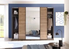 Schiebetürenschrank >Bravo< 3 Türen, Spiegel / Mauvella Eiche Dekor / Graphit - 270x210x60 (BxHxT)