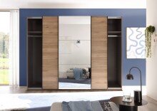 Schiebetürenschrank >Bravo< 3 Türen, Spiegel / Mauvella Eiche Dekor / Graphit - 270x210x60 (BxHxT)