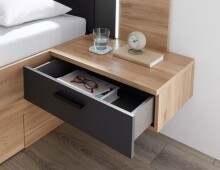 Bettanlage >Aschau< LED, 2 Schübe, Mauvella Eiche Dekor / Graphit - 305x93x210cm (BxHxT)