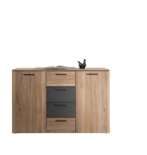 Sideboard >Aschau< 2 Türen, 4 Schübe, Mauvella Eiche Dekor/ Graphit - 140x89x38cm (BxHxT)